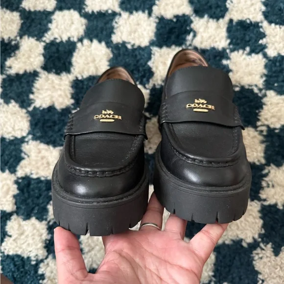 Coach Ruthie black leather chunky platform loafers - Picture 3 of 14